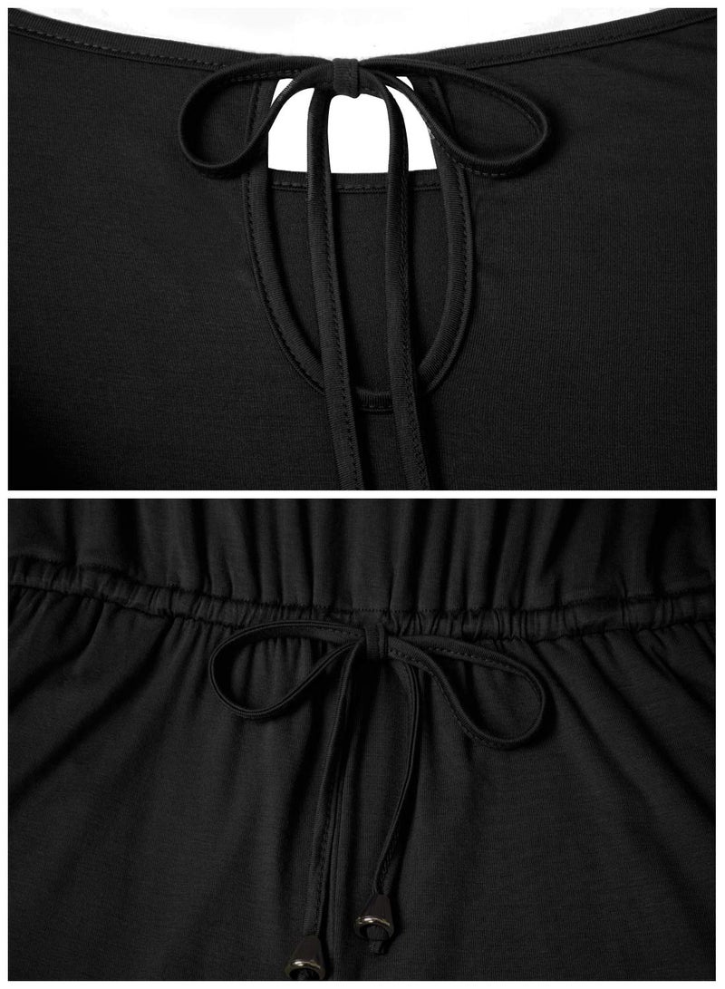 Mokayee م jumpsuit قصير صيفي أسود للنساء مع أكمام قصيرة وياقة دائرية مع رباط أمامي جذاب و جيوب S - Image 4